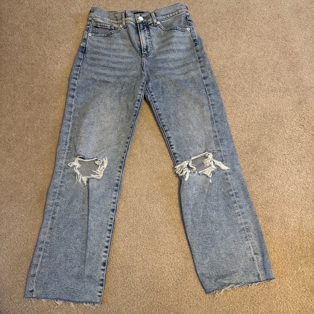Express Acid Light Wash Straight Ankle High Rise Distressed Denim Jeans
